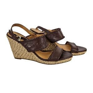 JACK ROGERS VANESSA JUTE WOMEN'S EXPRESSO BROWN LEATHER WEDGE SANDALS SIZE 9M